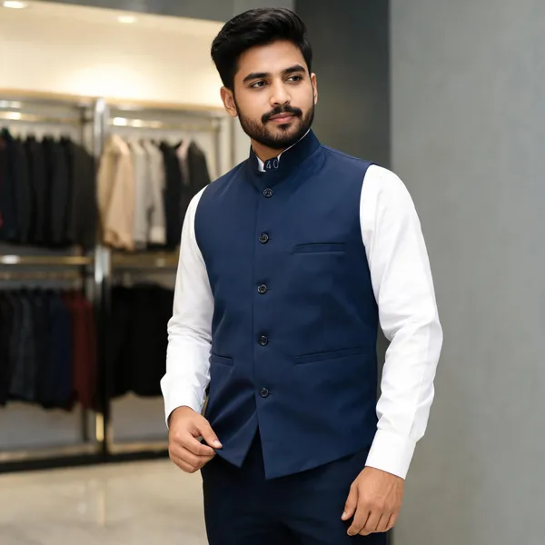 Navy_Cotton_Spun_Nehru_Style_Waistcoat_For_Men