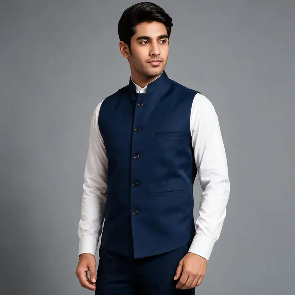Navy_Cotton_Spun_Nehru_Style_Waistcoat_For_Men