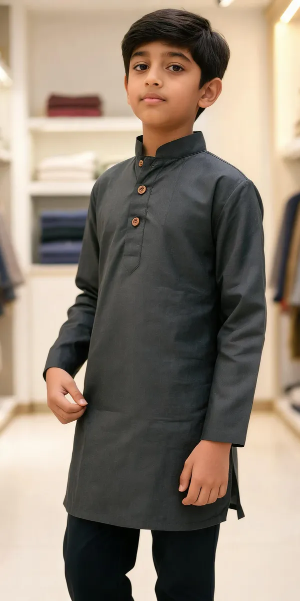 Black_Cotton_Spun_Straight_Kurta_For_Boys