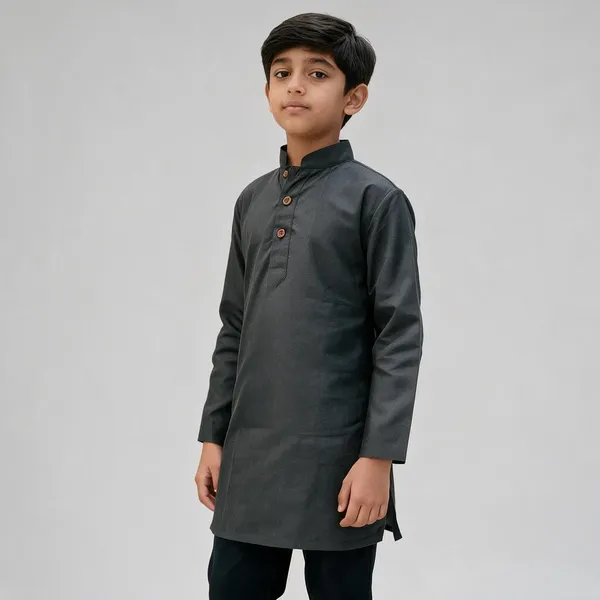 Black_Cotton_Spun_Straight_Kurta_For_Boys