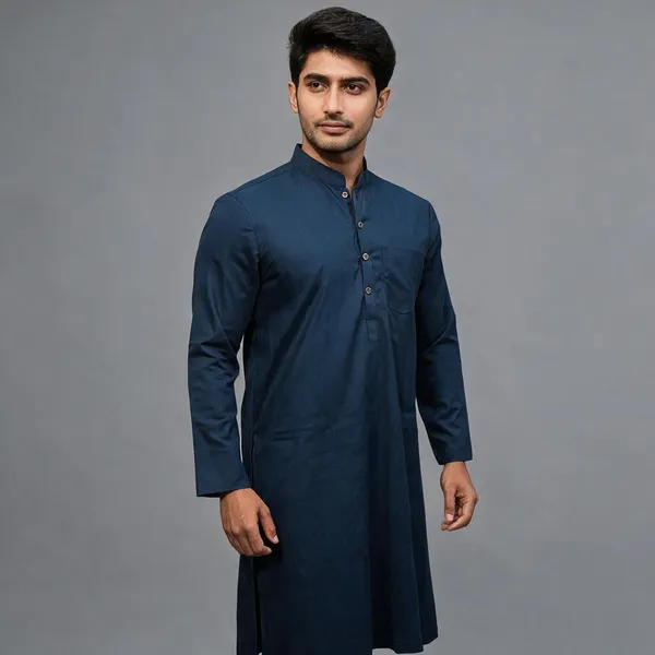 Navy_Cotton_Spun_Mandarin_Collar_Straight_Kurta_For_Men