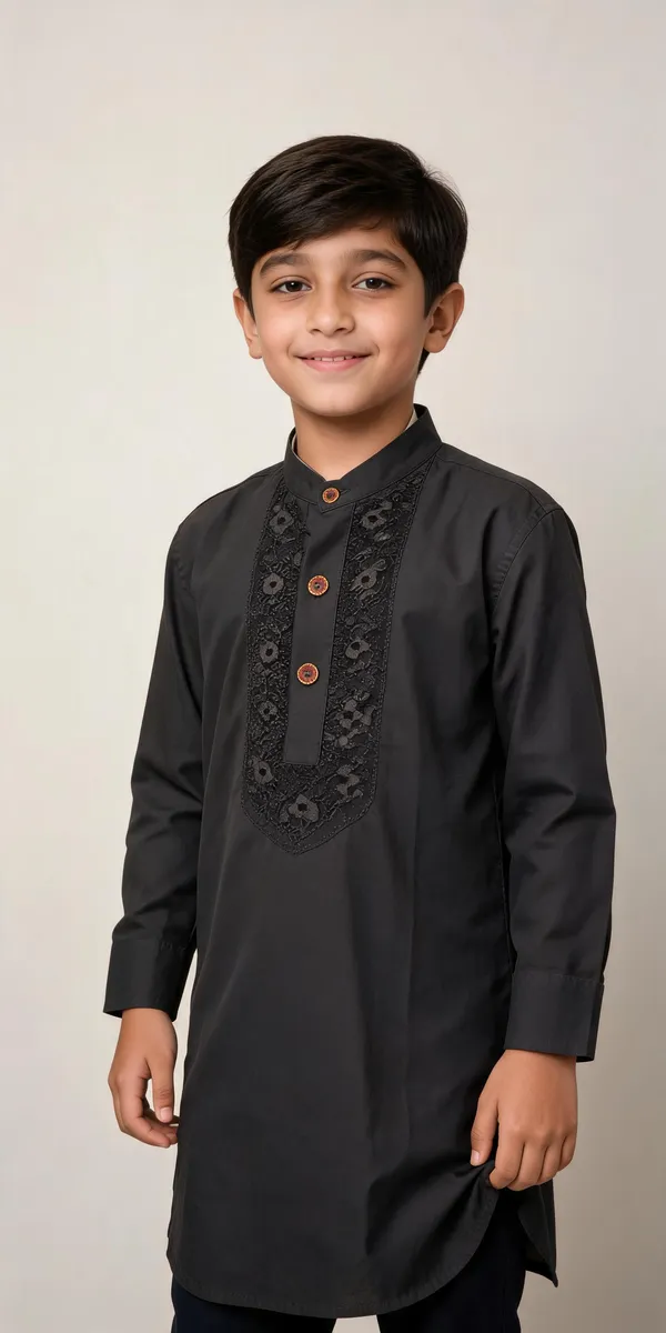 Black_Cotton_Spun_Embroidered_Straight_Kurta_For_Boys