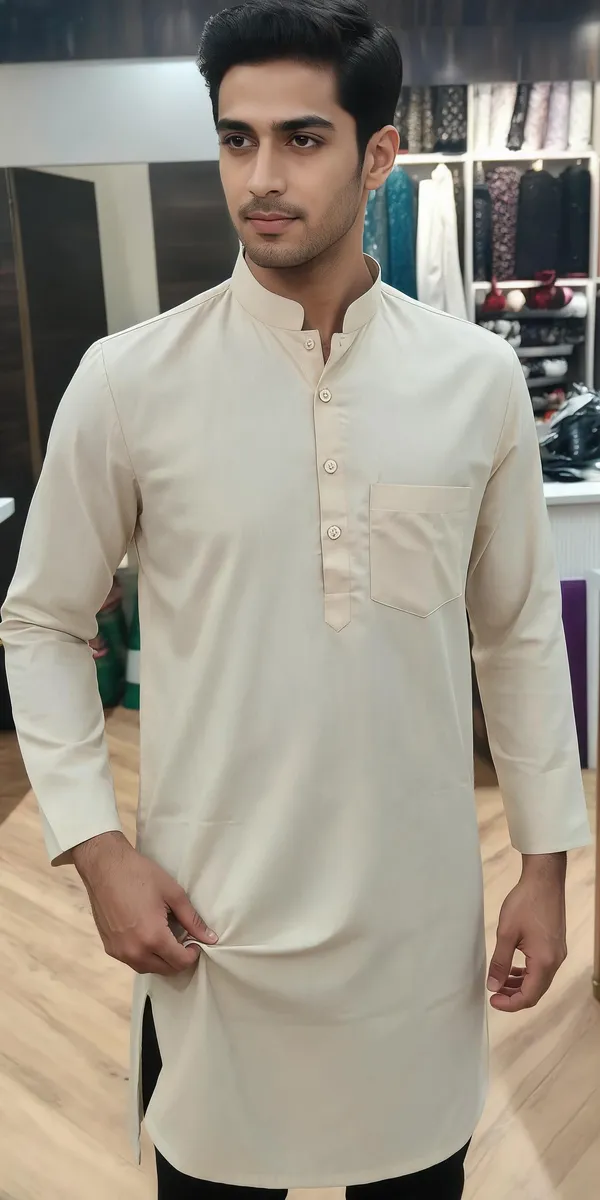 Cream_Cotton_Spun_Straight_Fit_Kurta_For_Men