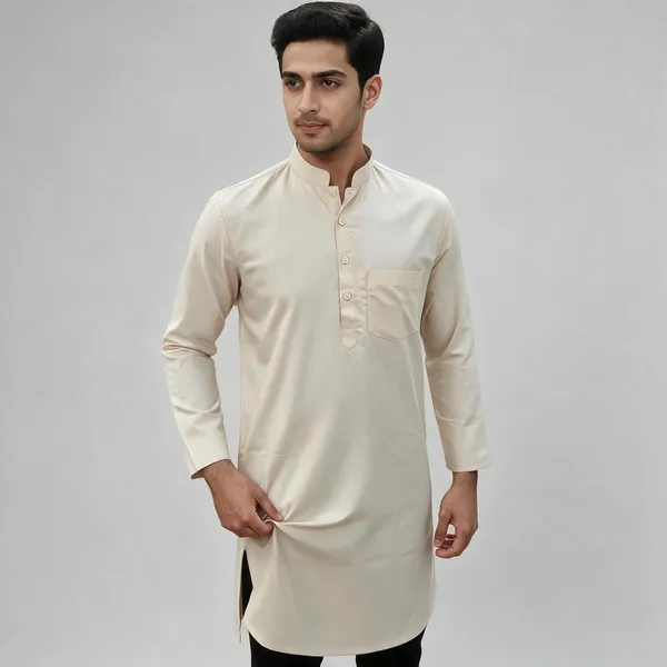 Cream_Cotton_Spun_Straight_Fit_Kurta_For_Men