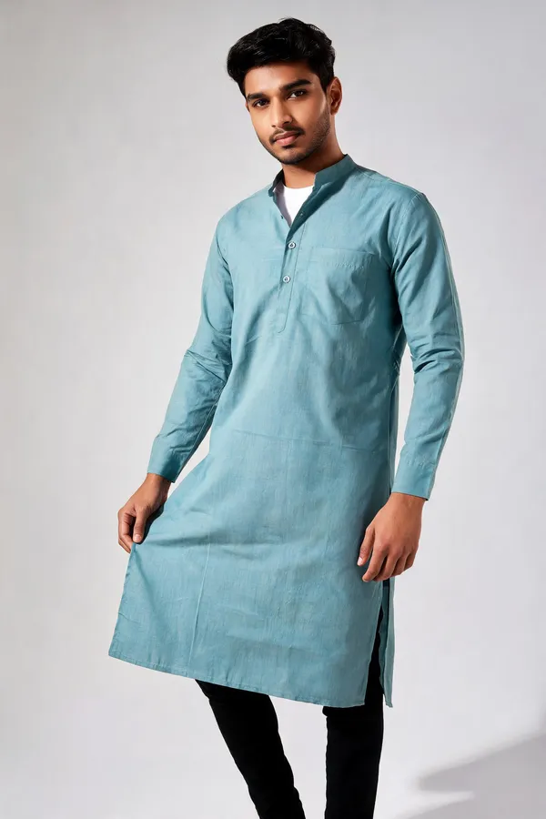 Light_Blue_Cotton_Spun_Straight_Kurta_For_Men