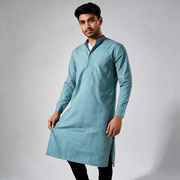 Light_Blue_Cotton_Spun_Straight_Kurta_For_Men