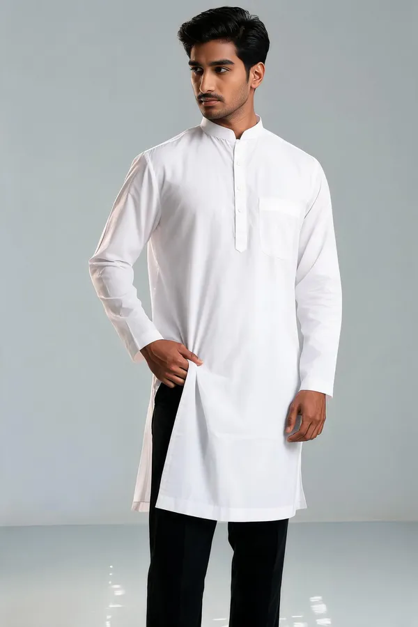 White_Cotton_Spun_Straight_Fit_Kurta_For_Men