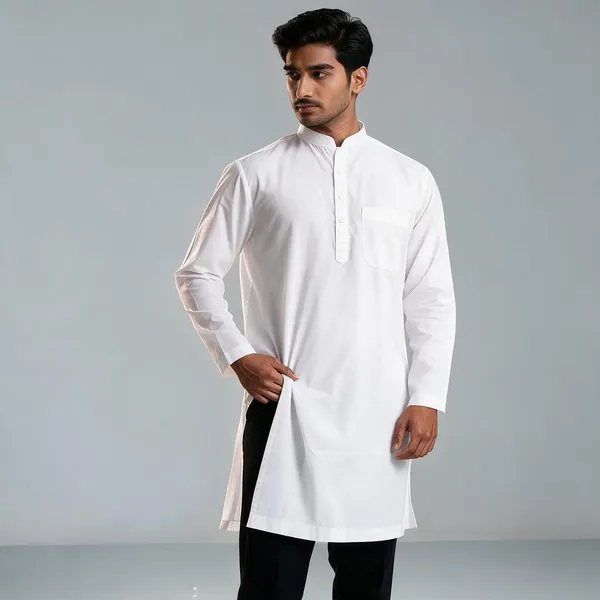 White_Cotton_Spun_Straight_Fit_Kurta_For_Men