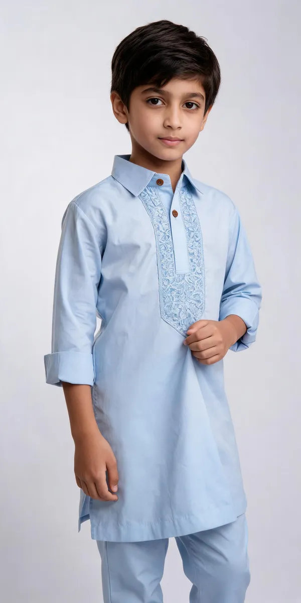 Light_Blue_Cotton_Spun_Embroidered_Pathani_For_Boys