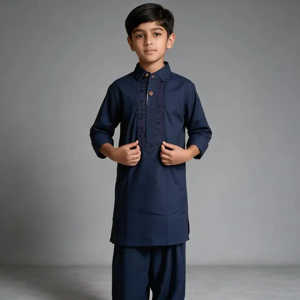 Navy_Blue_Cotton_Spun_Embroidered_Pathani_For_Boys