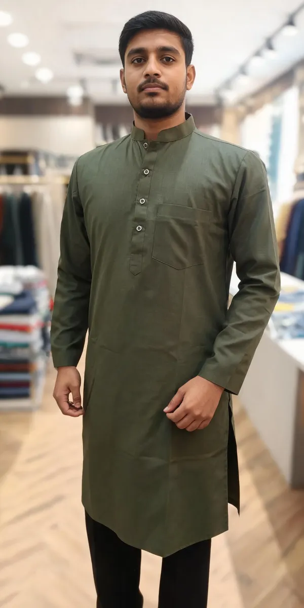 Olive_Green_Cotton_Spun_Straight_Fit_Kurta_For_Men