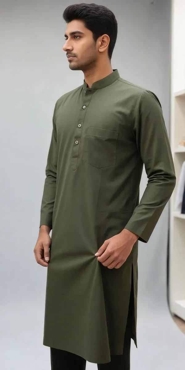 Olive_Green_Cotton_Spun_Straight_Fit_Kurta_For_Men