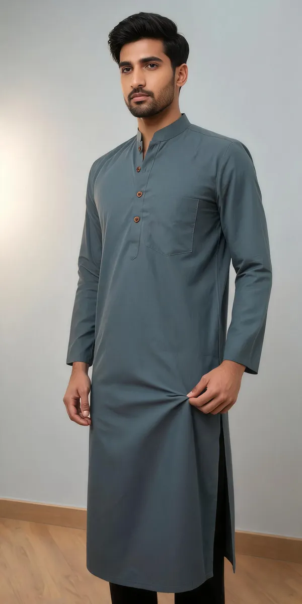 Grey_Cotton_Spun_Mandarin_Collar_Regular_Fit_Kurta_For_Men