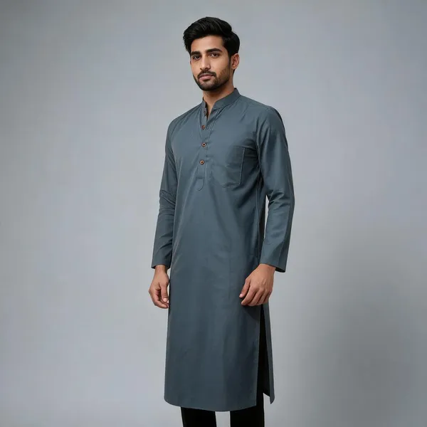 Grey_Cotton_Spun_Mandarin_Collar_Regular_Fit_Kurta_For_Men