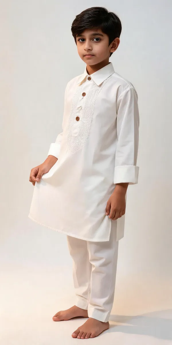 White_Cotton_Spun_Embroidered_Pathani_For_Boys