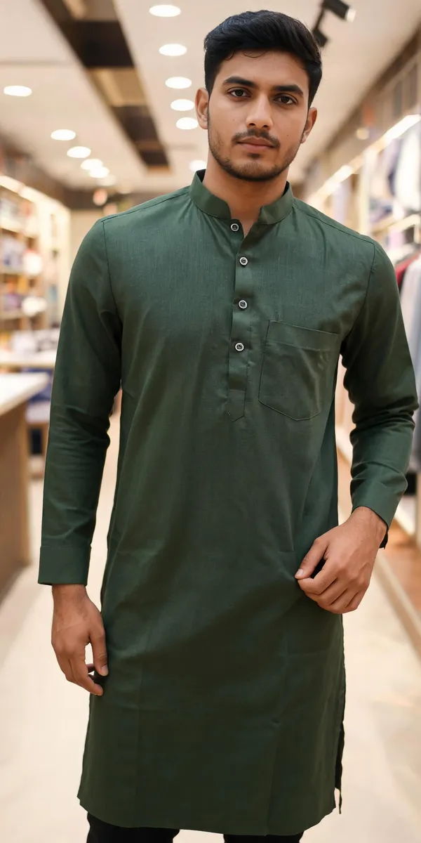 Green_Cotton_Spun_Straight_Fit_Kurta_For_Men