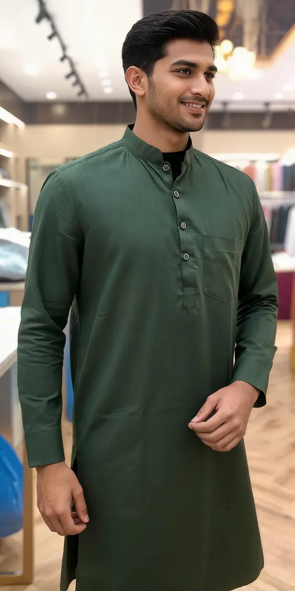 Green_Cotton_Spun_Straight_Fit_Kurta_For_Men