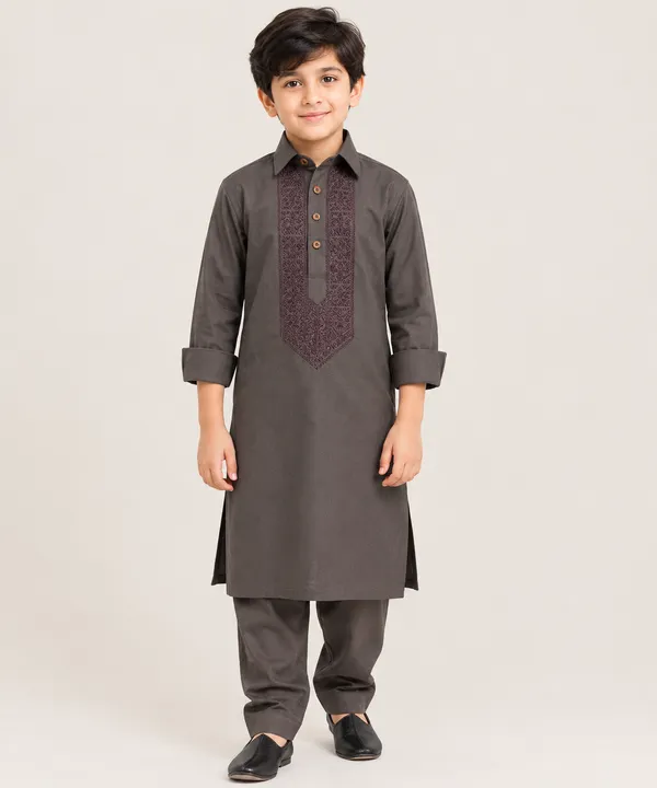 Brown_Cotton_Spun_Embroidered_Pathani_For_Boys