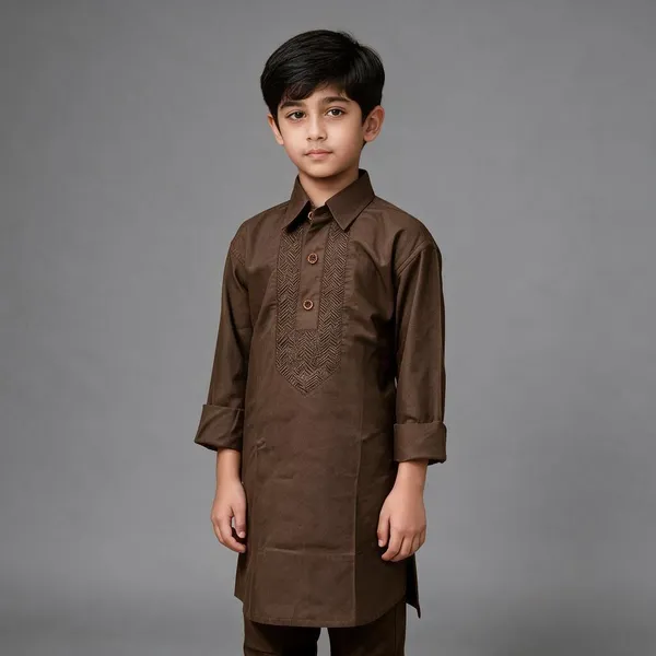 Coffee_Brown_Cotton_Spun_Embroidered_Pathani_For_Boys