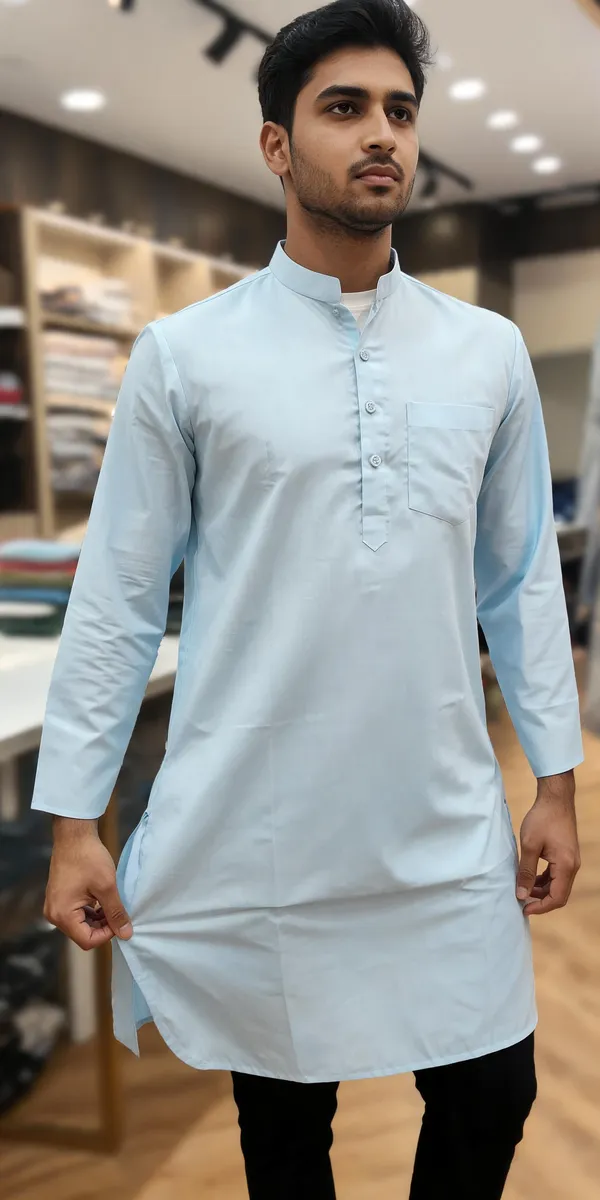 Light_Blue_Cotton_Spun_Straight_Fit_Kurta_For_Men