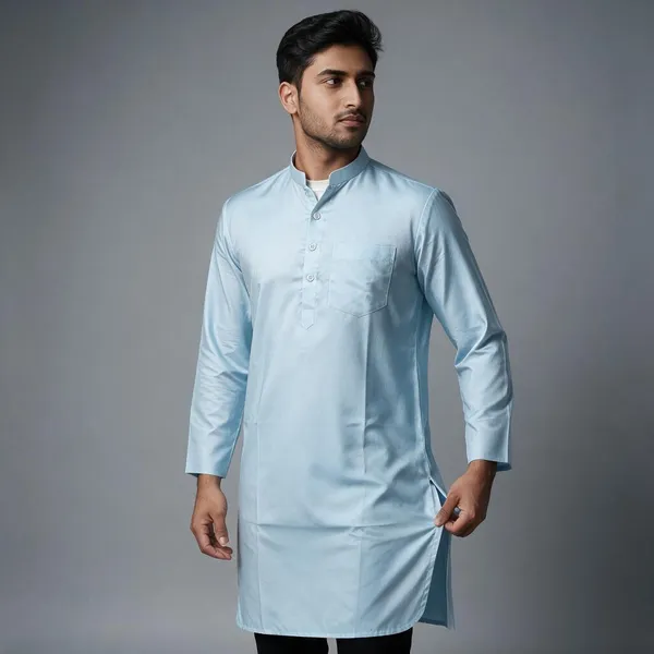 Light_Blue_Cotton_Spun_Straight_Fit_Kurta_For_Men