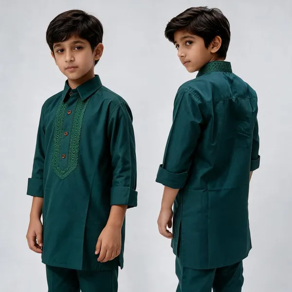 Teal_Cotton_Spun_Embroidered_Pathani_For_Boys