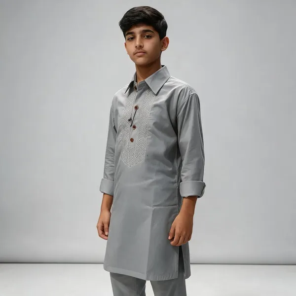 Grey_Cotton_Spun_Embroidered_Pathani_For_Boys
