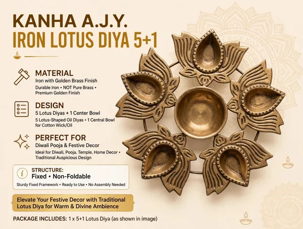 Iron_Traditional_Lotus_Design_5+1_Diya_Set