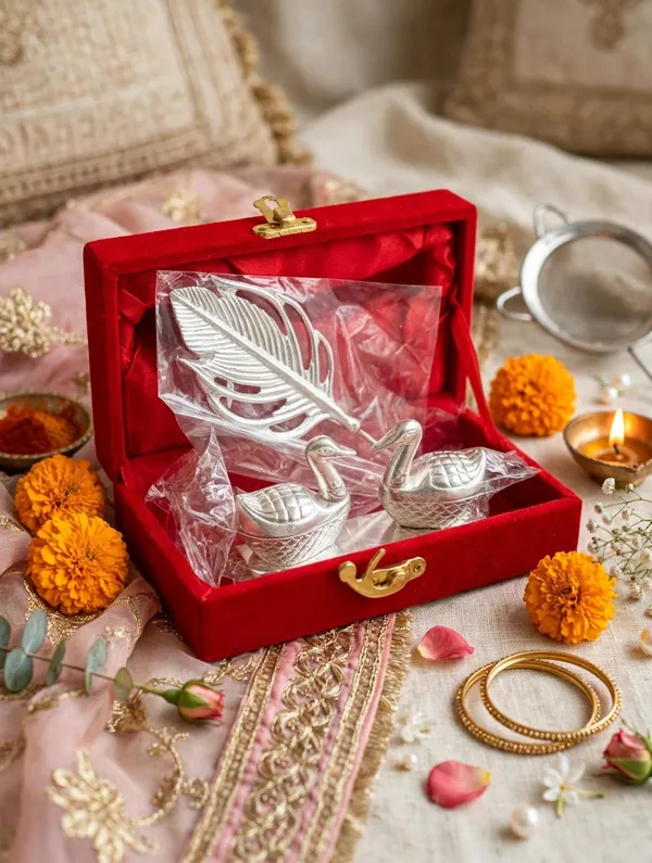 Silver-Tone_Swan_Design_Pooja_Set
