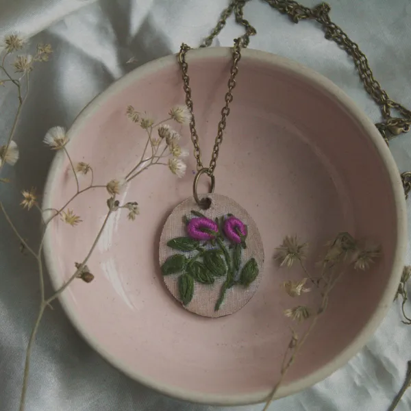 Purple_Cotton_Embroidered_Rose_Bud_Branch_Oval_Pendant_Necklace_For_Women