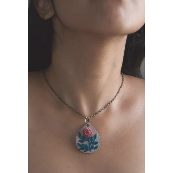 Mauve_Cotton_Embroidered_Rose_Branch_Drop_Pendant_Necklace_For_Women
