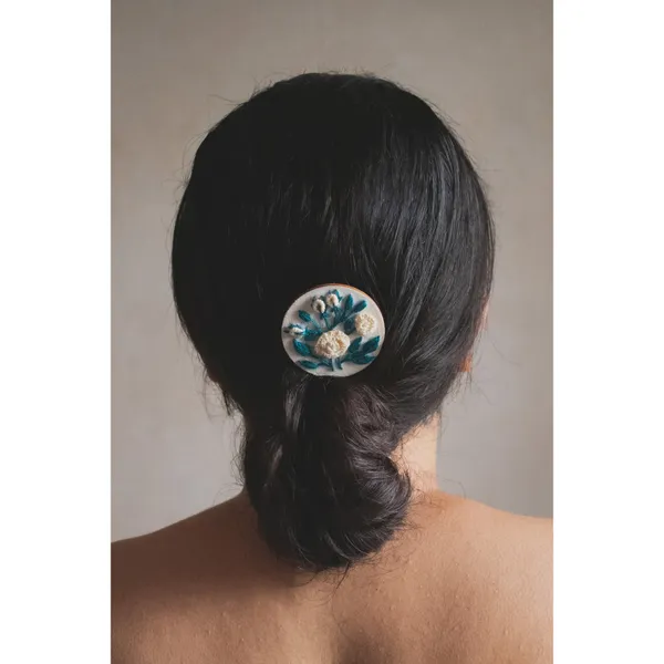 Off_White_Cotton_Embroidered_Rose_Branch_Round_Hair_Comb_Pin_For_Women