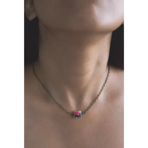 Peach_Cotton_Embroidered_Rose_Square_Pendant_Necklace_For_Women