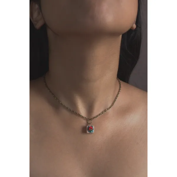 Red_Cotton_Embroidered_Rose_Bud_Square_Pendant_Necklace_For_Women