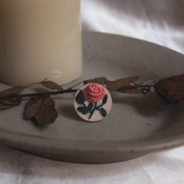 Peach_Cotton_Embroidered_Rose_Branch_Round_Adjustable_Ring_For_Women
