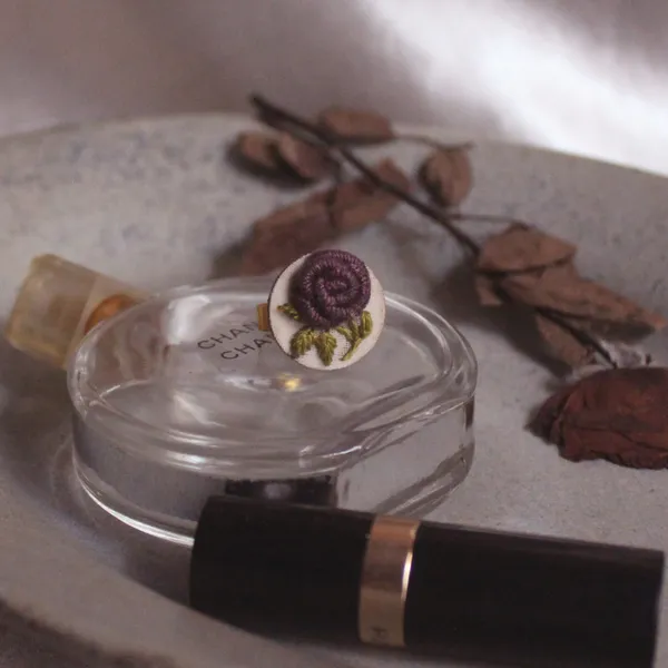 Dark_Mauve_Cotton_Embroidered_Rose_Branch_Round_Adjustable_Ring_For_Women