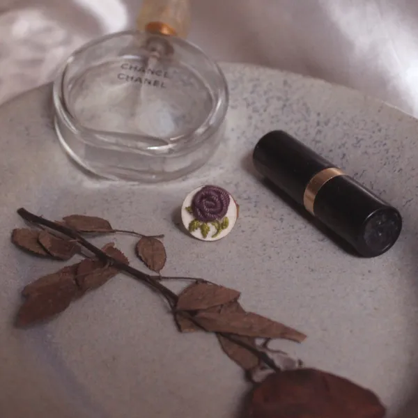 Dark_Mauve_Cotton_Embroidered_Rose_Branch_Round_Adjustable_Ring_For_Women