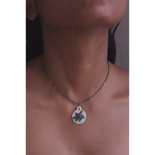 Purple_Cotton_Embroidered_Rose_Branch_Circular_Pendant_Necklace_For_Women