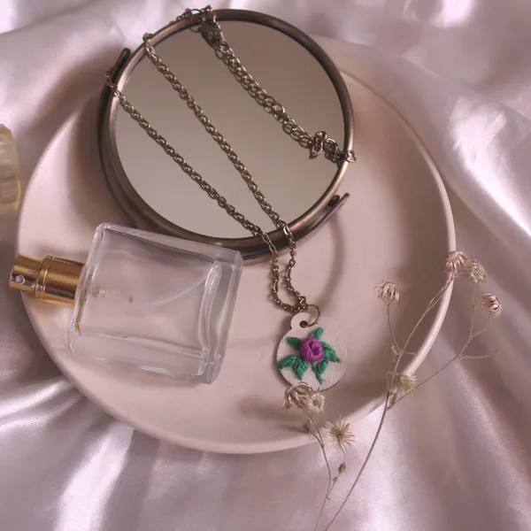 Purple_Cotton_Embroidered_Rose_Branch_Circular_Pendant_Necklace_For_Women