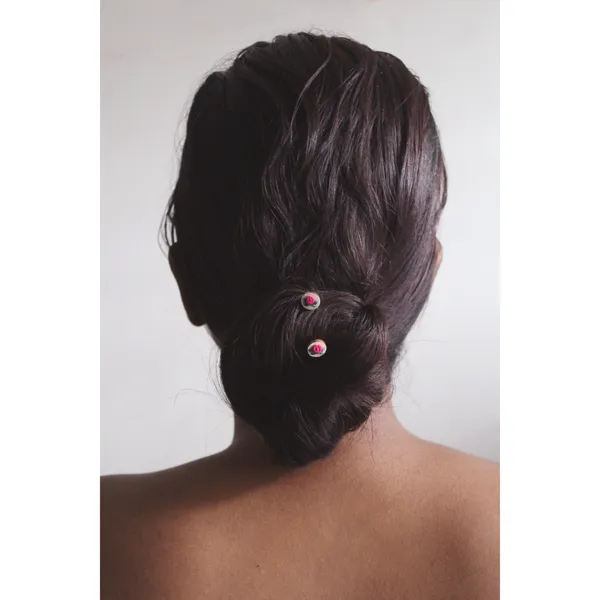 Deep_Pink_Cotton_Embroidered_Rose_Tiny_Round_Hair_Pins_Set_For_Women