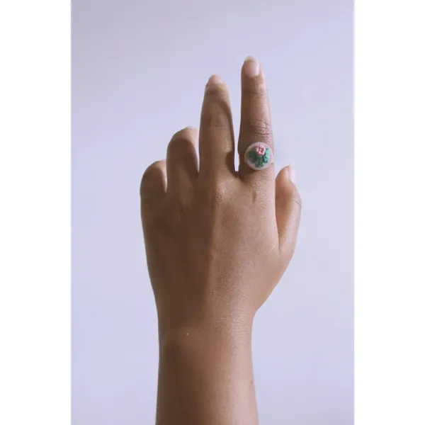 Peach_Cotton_Embroidered_Rose_Branch_Round_Adjustable_Ring_For_Women