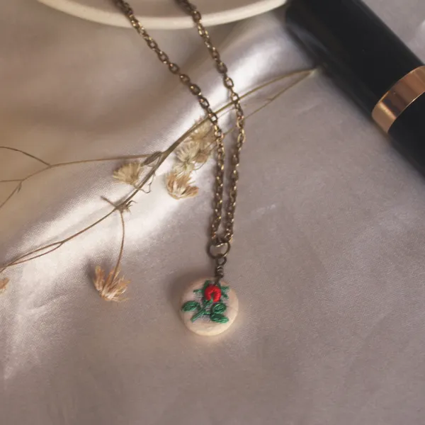 Red_Cotton_Embroidered_Rose_Bud_Branch_Hollow_Round_Pendant_Necklace_For_Women