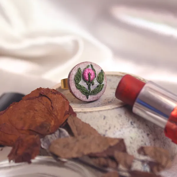 Magenta_Cotton_Embroidered_Rose_Bud_Round_Adjustable_Ring_For_Women