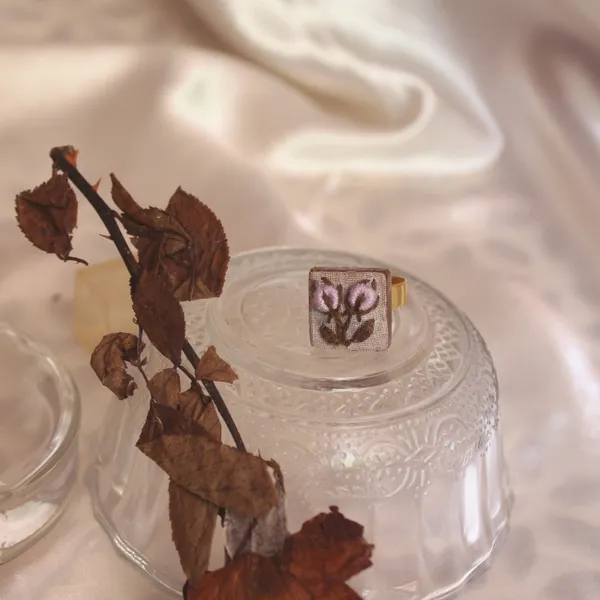 Lavender_Cotton_Embroidered_Rose_Buds_Square_Adjustable_Ring_For_Women