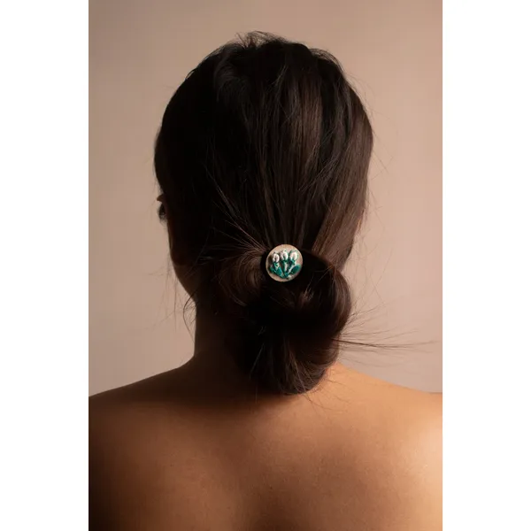 White_Cotton_Embroidered_Triple_Rose_Bud_Round_Hair_Pin_For_Women