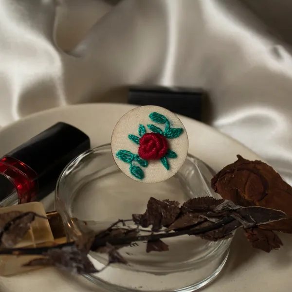 Dark_Red_Cotton_Embroidered_Rose_Branches_Round_Adjustable_Ring_For_Women