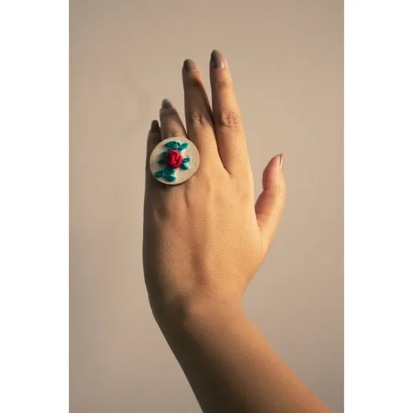 Dark_Red_Cotton_Embroidered_Rose_Branches_Round_Adjustable_Ring_For_Women