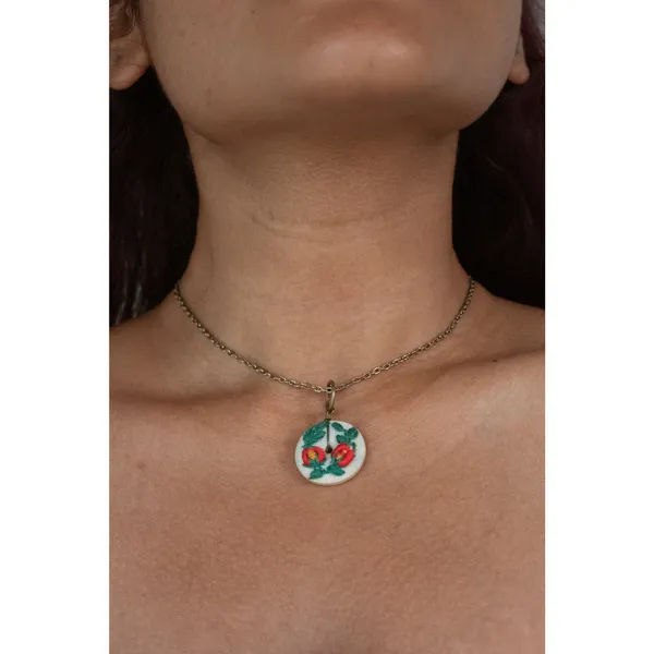 Orange_Cotton_Embroidered_Dual_Tone_Rose_Buds_Round_Hollow_Necklace_For_Women