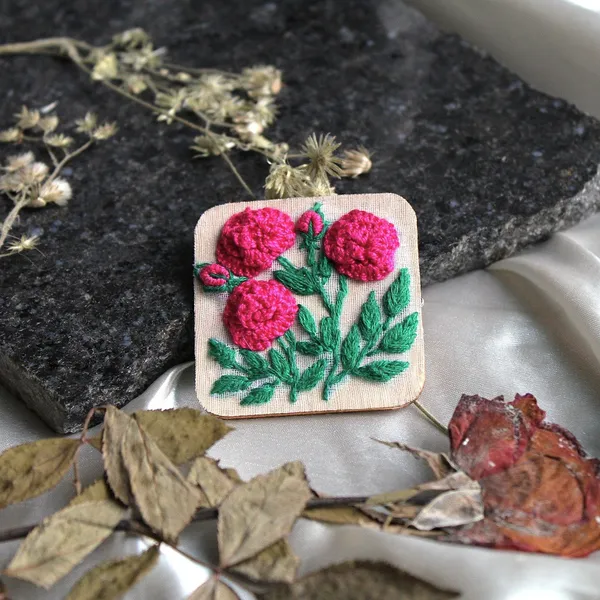 Deep_Pink_Rose_Branch_Rectangular_Alligator_Hair_Clip