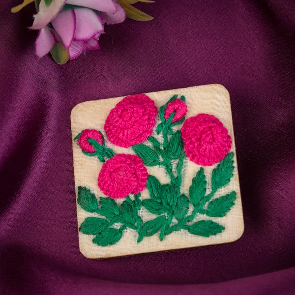 Deep_Pink_Rose_Branch_Rectangular_Alligator_Hair_Clip